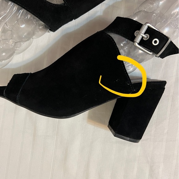 Lucca Lane Black Suede Leather Seleste Peep Toe Shoes Heels Size 8 Like New - Picture 14 of 15